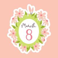 De las mujeres día saludo pegatina con flor ramo. 8 marzo De las mujeres día celebracion tarjetas vector