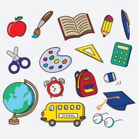 school supplies and school supplies icons set vector