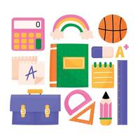 school supplies and school supplies icon set vector