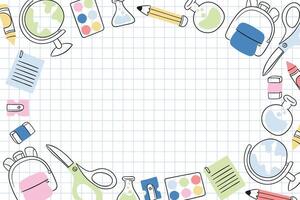 school supplies in a circle on a notebook paper vector