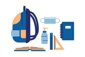 school supplies and backpacks on a white background vector