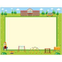 school playground frame with school building and playground vector