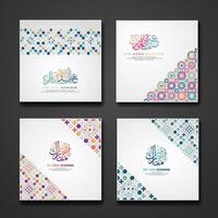 Set Eid Adha Mubarak Greeting design with ornamental colorful detail of floral mosaic islamic art ornament vector