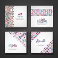 conjunto eid adha Mubarak saludo diseño con ornamental vistoso detalle de floral mosaico islámico Arte ornamento vector