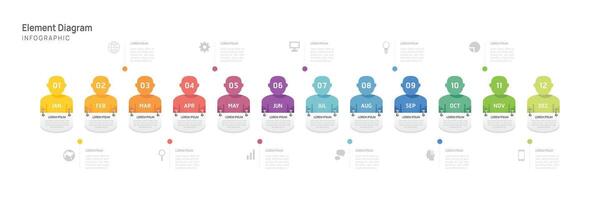 Infographic businessman template. 12 Months modern Timeline element diagram calendar, 4 quarter steps milestone presentation infographic. vector