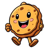 A icon depicting a cartoon cookie with chocolate chips, ideal for illustrating desserts, bakery themes vector