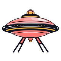 A icon depicting an alien visitor with a dynamic spaceship, ideal for illustrating space exploration or extraterrestrial themes. vector