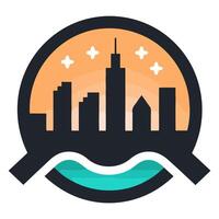 A icon depicting a badge with a city glyph, ideal for illustrating urban themes, cityscapes, or civic symbols. vector