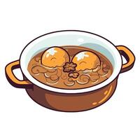 depiction of a savory beef onion soup icon, ideal for restaurant menus or culinary designs. vector