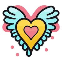 un icono representando un corazón con ángel alas, ideal para ilustrando temas de amar, espiritualidad, o angelical imágenes. vector