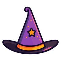 un icono representando un Víspera de Todos los Santos bruja sombrero, ideal para ilustrando escalofriante temas, brujería símbolos vector