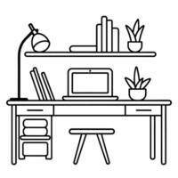 icon of a work desk outline, ideal for office or workspace-related designs. vector