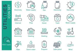 Utilities icon set. Electricity, Water supply, Propane, and more. line icon style. utilities element illustration vector