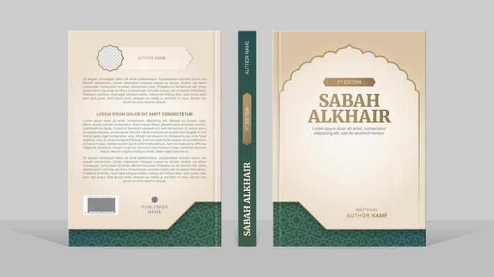 Islamic Book Cover Template Design with Arabesque Arabic Pattern and Design Elements