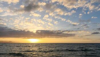 sunset over the Mediterranean sea in spring, clouds sun sea photo