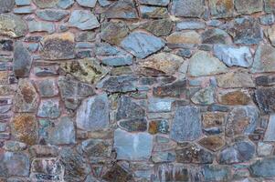 Stone cladding wall made of striped stacked slabs of natural brown rocks. Panels for exterior . 2 photo