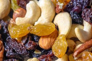 background with a cashew, hazelnuts, raisins and peanuts. Mixed nuts and raisins texture.10 photo