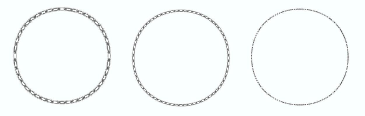 Circles from chains set. Round decoration connections with solid steel and silver for decorative interior with industrial tracery