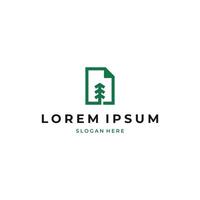 Forest data logo design concept, pine tree with paper work illustration vector