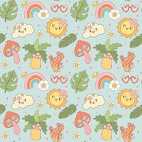 Retro Summer Seamless Pattern Playful Groovy and Colorful Repeat background Design vector
