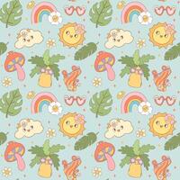 Retro Summer Seamless Pattern Playful Groovy and Colorful Repeat background Design vector