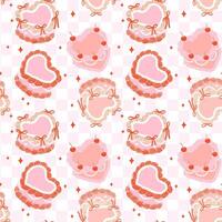 Coquette Retro Cake heart shaped Pattern Seamless Design with Colorful vibrant color isolated on White Background. vector