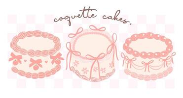 Coquette Cake Retro Groovy Pastel Design with Ribbon bow banner vector