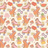 Retro Groovy Summer Roller Skate Seamless Pattern Playful Repeat background Design vector