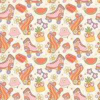 Retro Groovy Summer Roller Skate Seamless Pattern Playful Repeat background Design vector