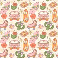 Retro Summer Vibe Seamless Pattern Playful Groovy and Colorful Repeat background Design vector