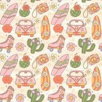 Retro Summer Vibe Seamless Pattern Playful Groovy and Colorful Repeat background Design vector