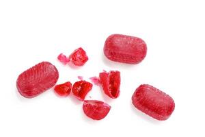 Fruit red candies isolated on white background 6 photo