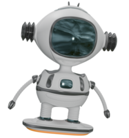 3D robot flying on jet board white png