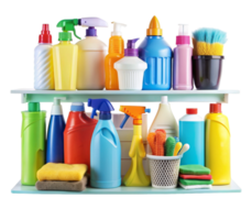 Store shelf full of home cleaning products png