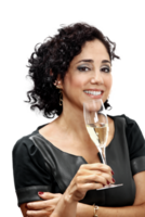 weiblich Sommelier mit ihr Glas von Prosecco auf neutral Hintergrund png