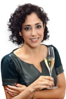 female sommelier with her glass of prosecco on neutral background png