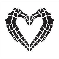 skeleton hands heart illustration in black and white vector