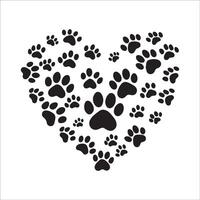 dog paw pattern heart Illustration in black and white vector