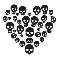 skull pattern heart illustration in black and white vector