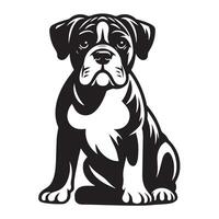 Big Eyed American Bulldog Sitting Illustration in black and white vector