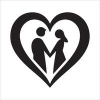 couple heart Illustration in black and white vector