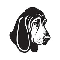 Sad Bloodhound dog face illustration in black and white vector