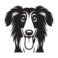 Cute Borzoi Smiling with Tongue Out illustration in black and white vector