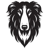 grumpy Borzoi dog face illustration in black and white vector