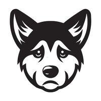 Dog Clipart - Sad Canaan dog face illustration in black and white vector