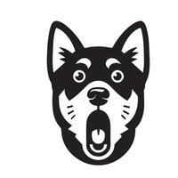 Dog Clipart - Surprised Canaan dog face illustration in black and white vector