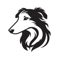 impartial Borzoi dog face illustration in black and white vector