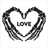 skeleton hands heart illustration in black and white vector