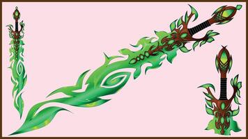 A fantasy sword of the woodland element of wood and foliage, a beautifully elegant sword of the world of fairy tale and fantasy. vector