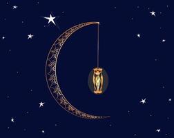 Ramadan Kareem Mubarak Golden Moon Illustration. Ramadan Mubarak, Ramadan Kareem. God bless you and your family. vector